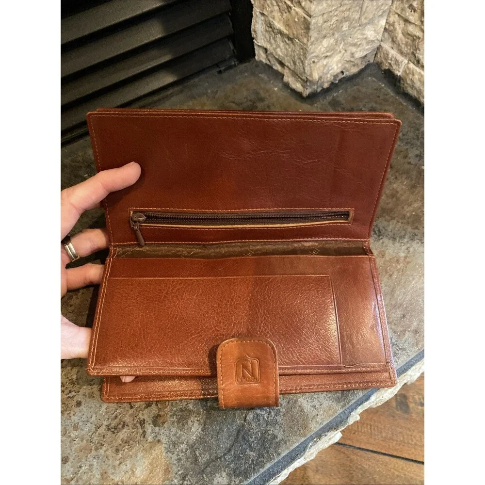 Nicole Christian Italy Snap Closure Long Wallet Tan Leather